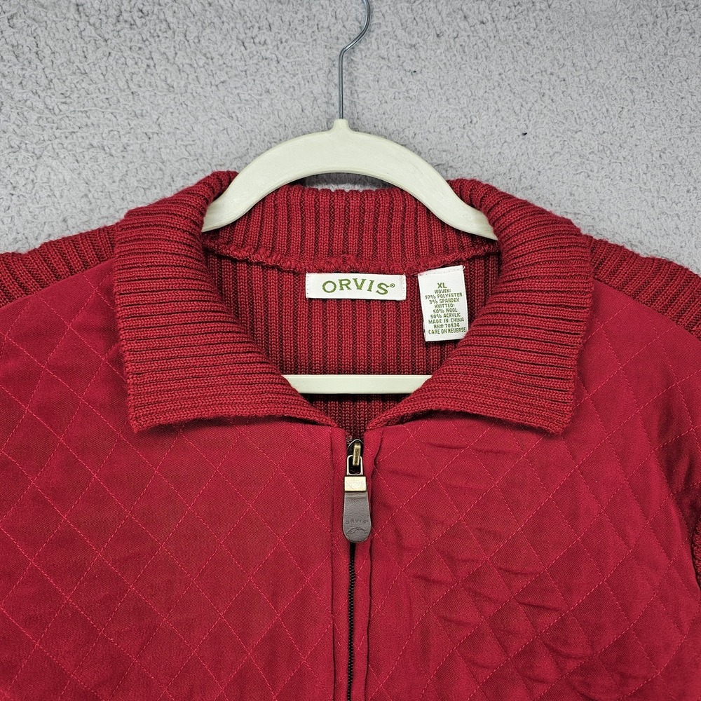 Orvis Jacket Womens XL Red Quilted Knit Wool Blend Full Zip Collared Sweater - Picture 2 of 10